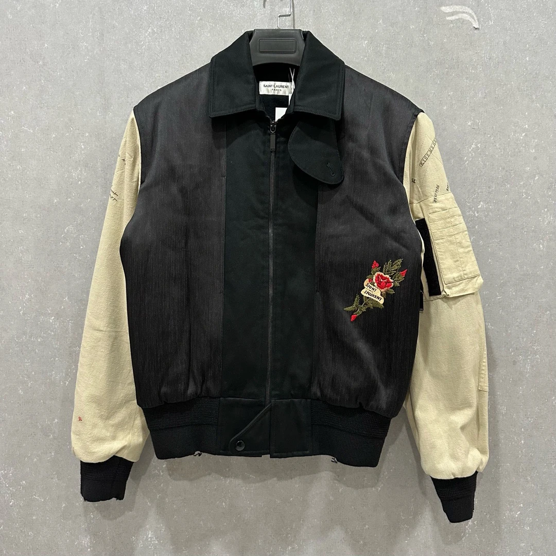 99新 YSL/圣罗兰 棒球服外套背后logo夹克38码006120