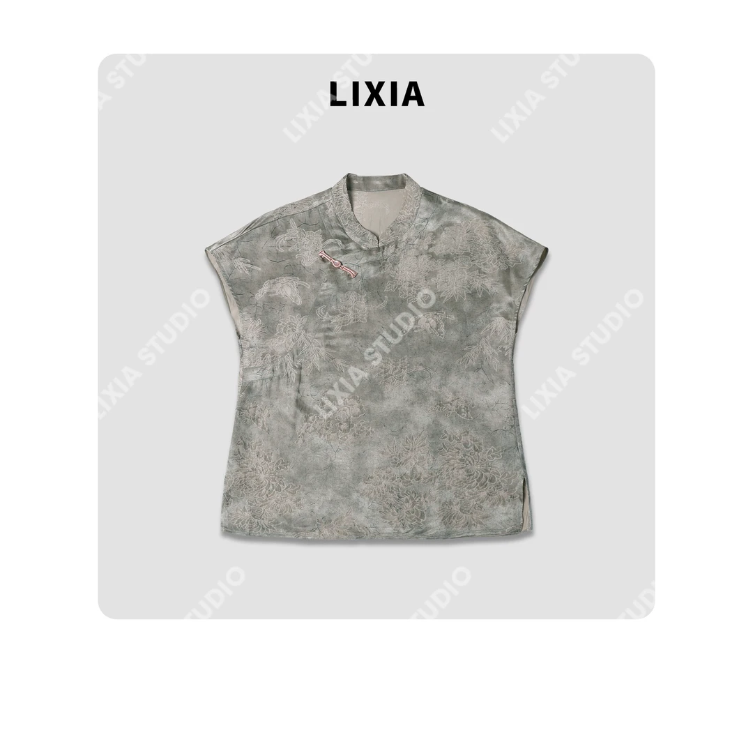 LIXIA【江南烟雨】薄如蝉翼人丝舒适透气感圆领无袖马夹-D8303