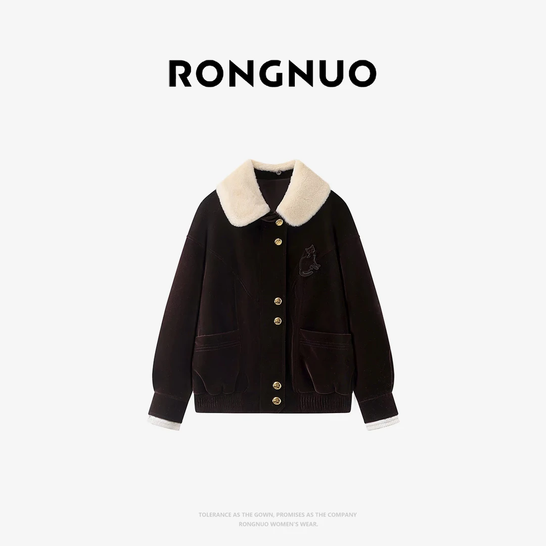 容诺【羽绒服】25新款千金风丝绒短款羽绒服廓形休闲夹克Z8280