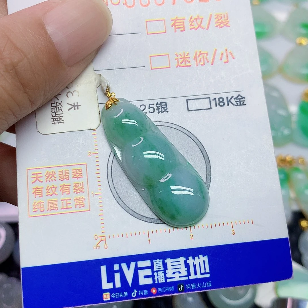 翡翠18K金镶嵌颈饰豆子