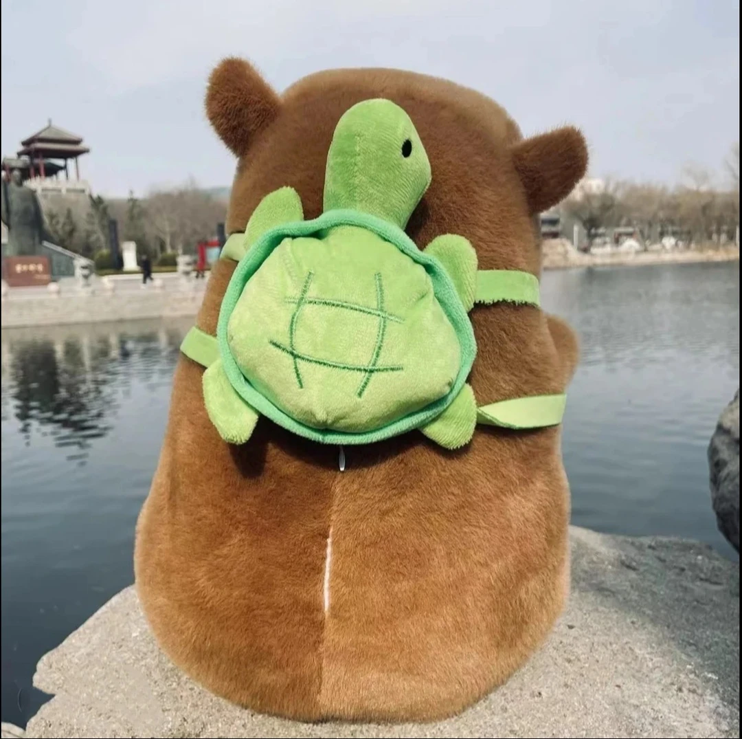 超软乎40cm可爱卡皮巴拉背乌龟毛绒玩具玩偶抱枕