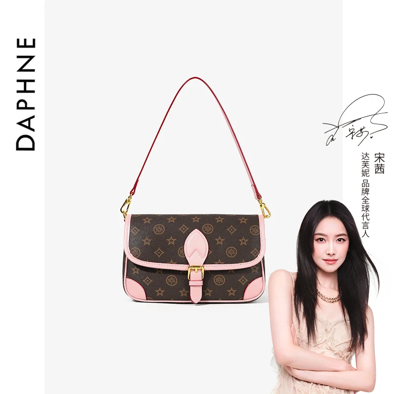 达芙妮Daphne经典印花女士百搭单肩包复古时尚女斜挎法棍包10351