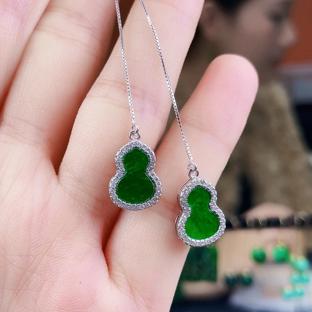 翡翠银S925镶嵌耳饰