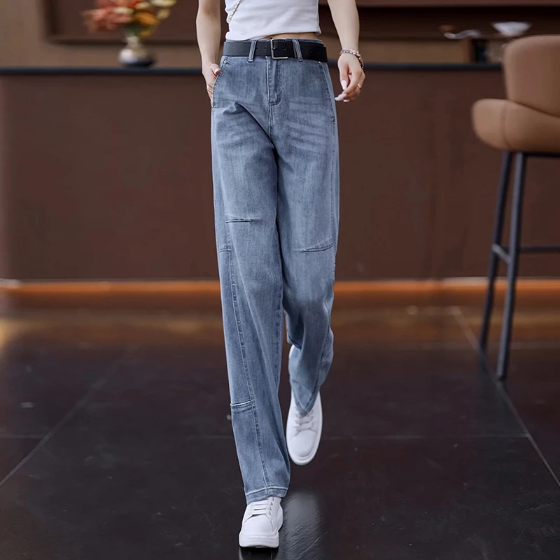 高腰窄版弯刀牛仔裤女夏季2025新款慵懒显瘦宽松百搭香蕉裤直筒裤