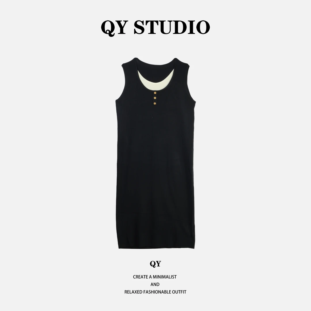 【千屹】气质时尚休闲无袖设计师连衣裙  YA25211L507