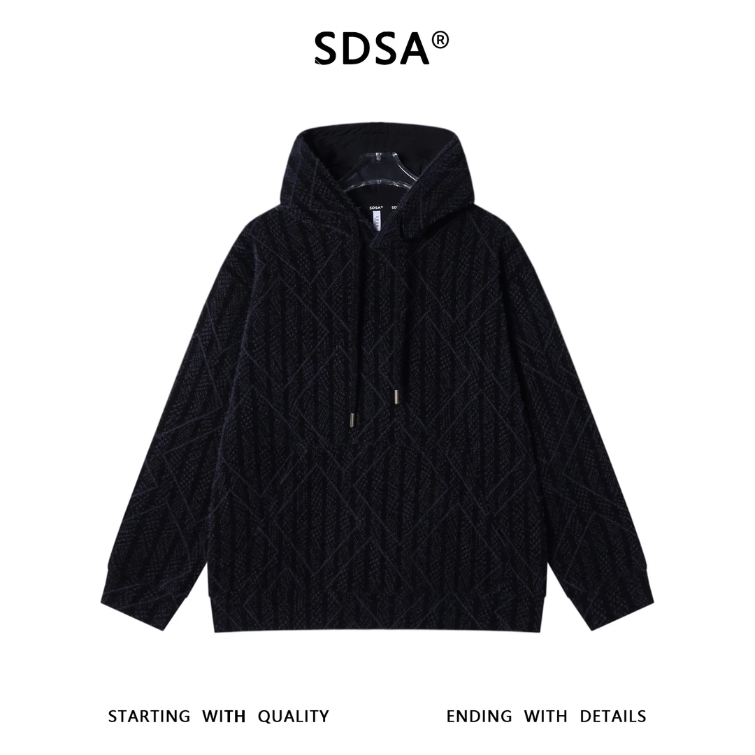 SDSA男士秋冬新款痞帅时尚韩版抽绳连帽卫衣撞色格子绒毛设计上衣