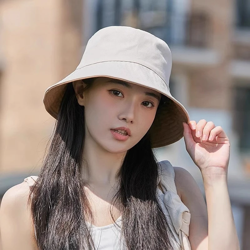 显脸小双面渔夫帽子女春秋款夏季简约百搭水桶盆帽时尚遮阳帽