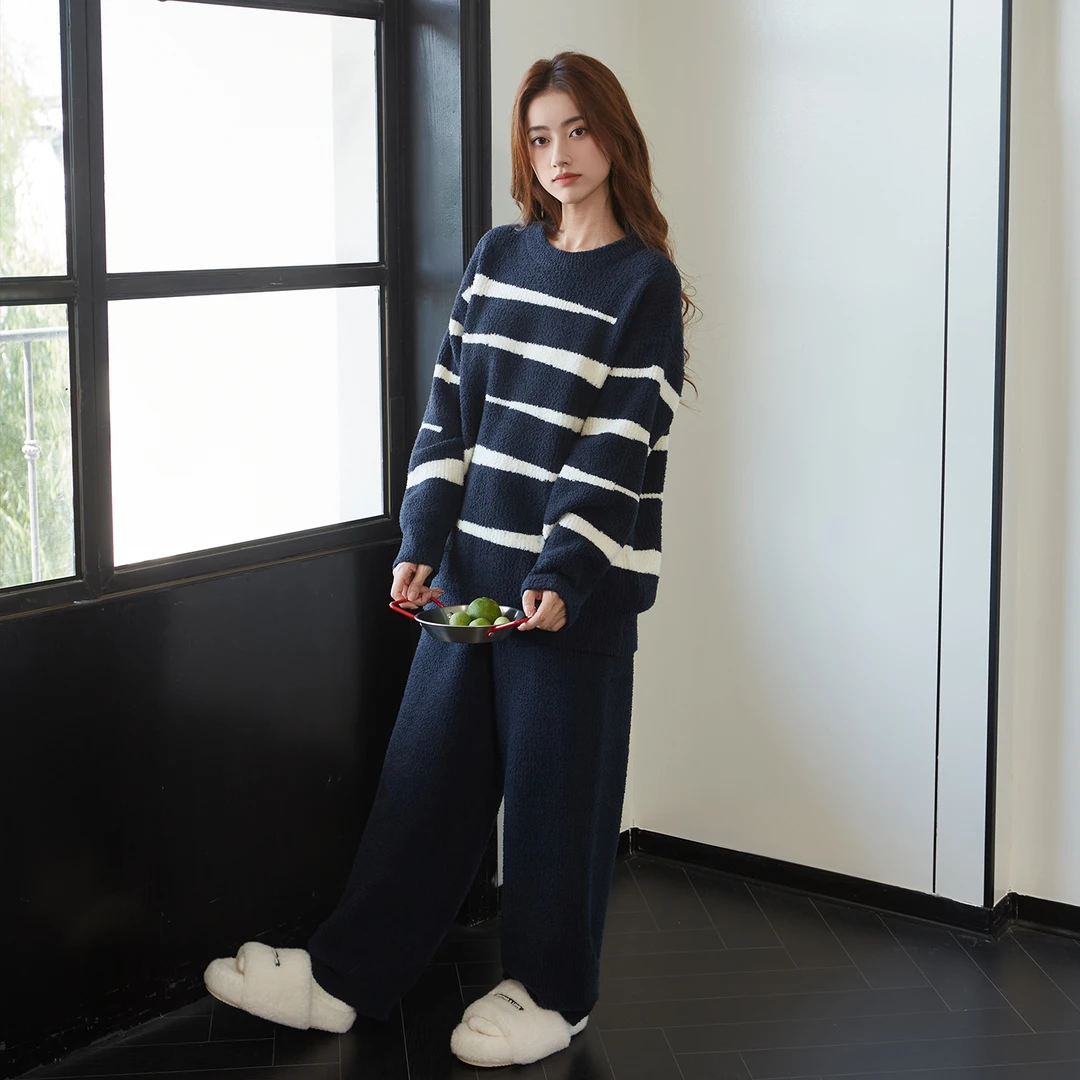 玺秋/新款加绒加厚半边绒家居服秋冬保暖亲肤睡衣宽松套装1112