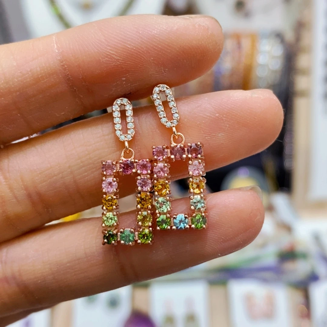 碧玺耳饰银S925镶嵌耳饰