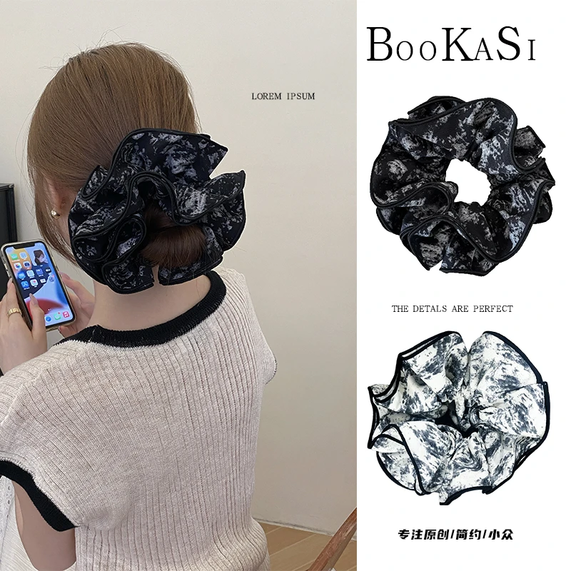 「江韵」水墨晕染复古四层大肠发圈百搭高级感轻奢气质布艺发饰C-35