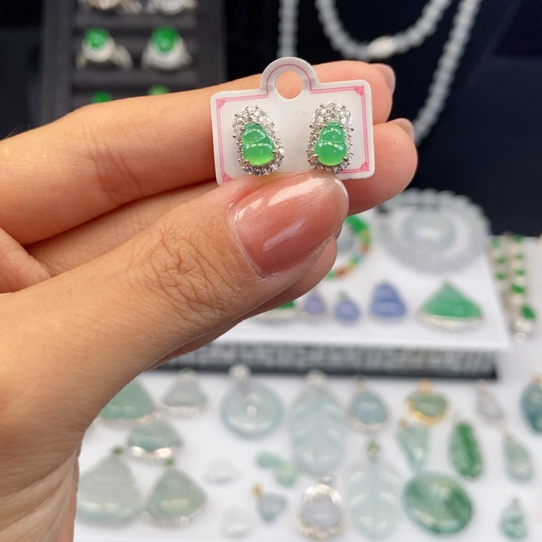 翡翠银S925镶嵌耳饰