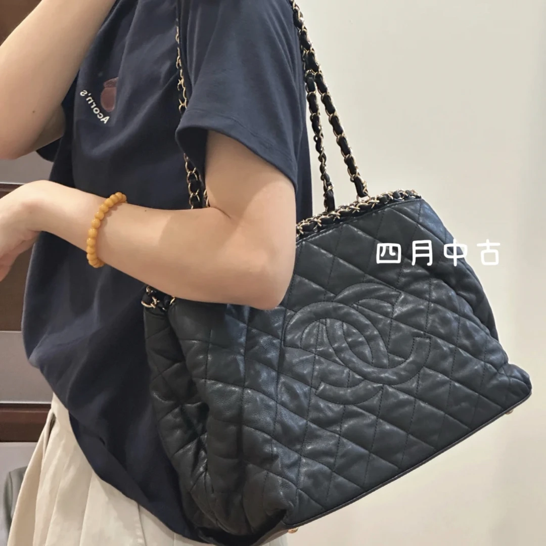 95新 Chanel/香奈儿 黑金滚边链条托特包 有标无卡 51614