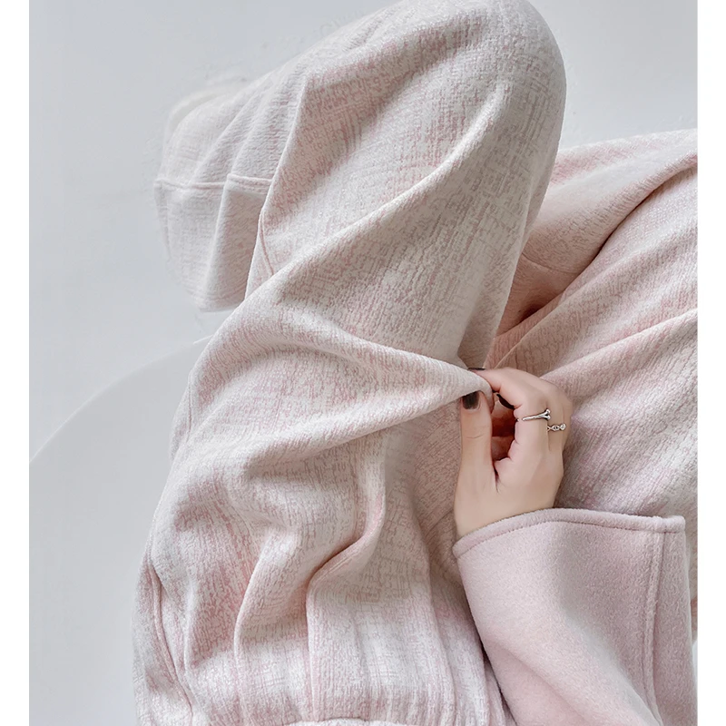 小香风粉色阔腿裤女款秋动季2025新款加绒高腰垂坠感直筒阔腿裤子