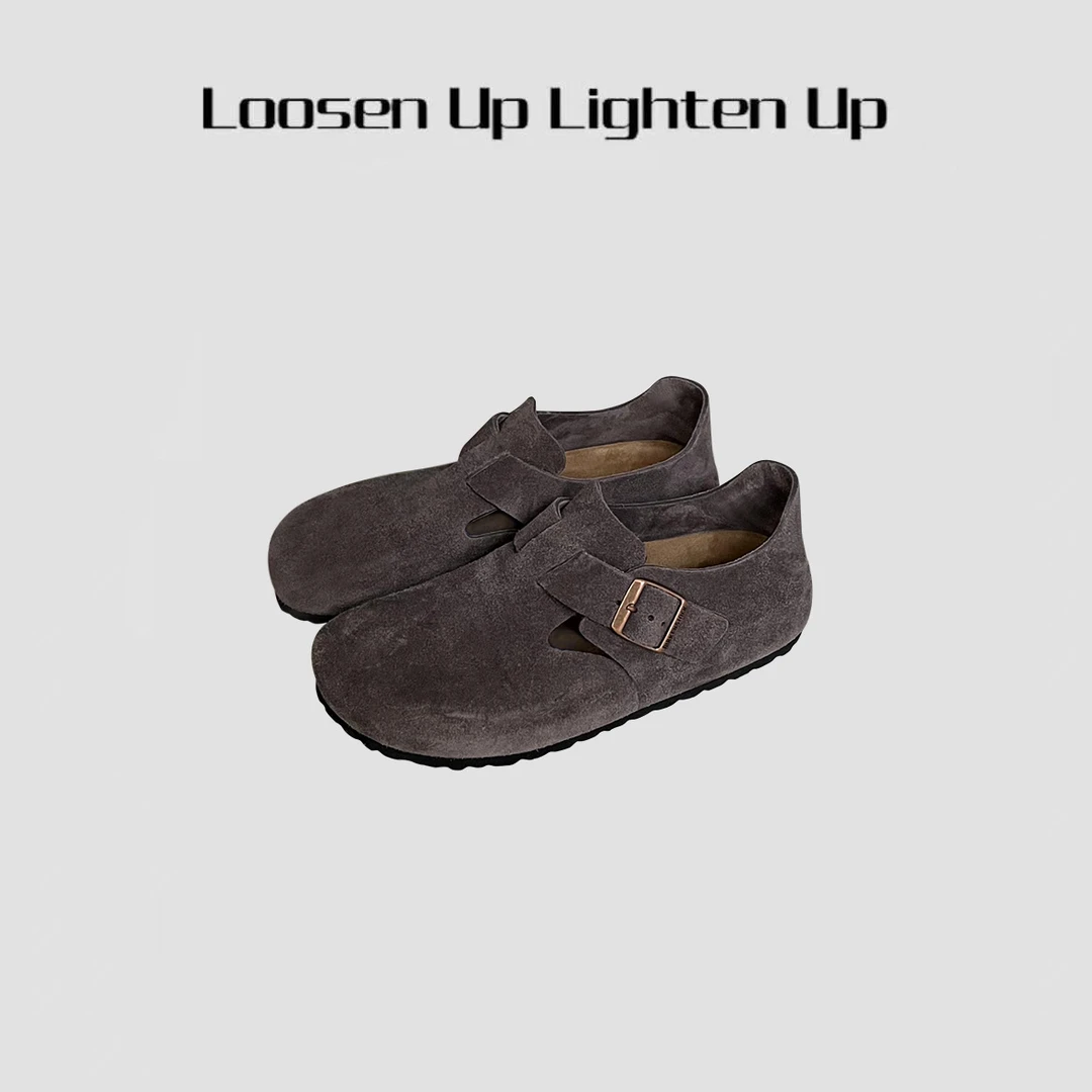 Loosen Up【百搭勃肯】进口反绒牛皮一脚蹬 懒人休闲鞋圆头平底单鞋