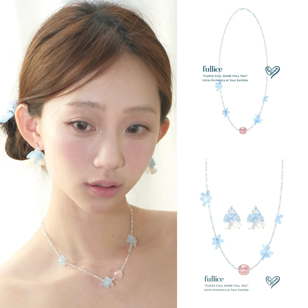 合金树脂项链 FULLICESTUDIO游园会小众蓝粉色甜妹手工串珠项链