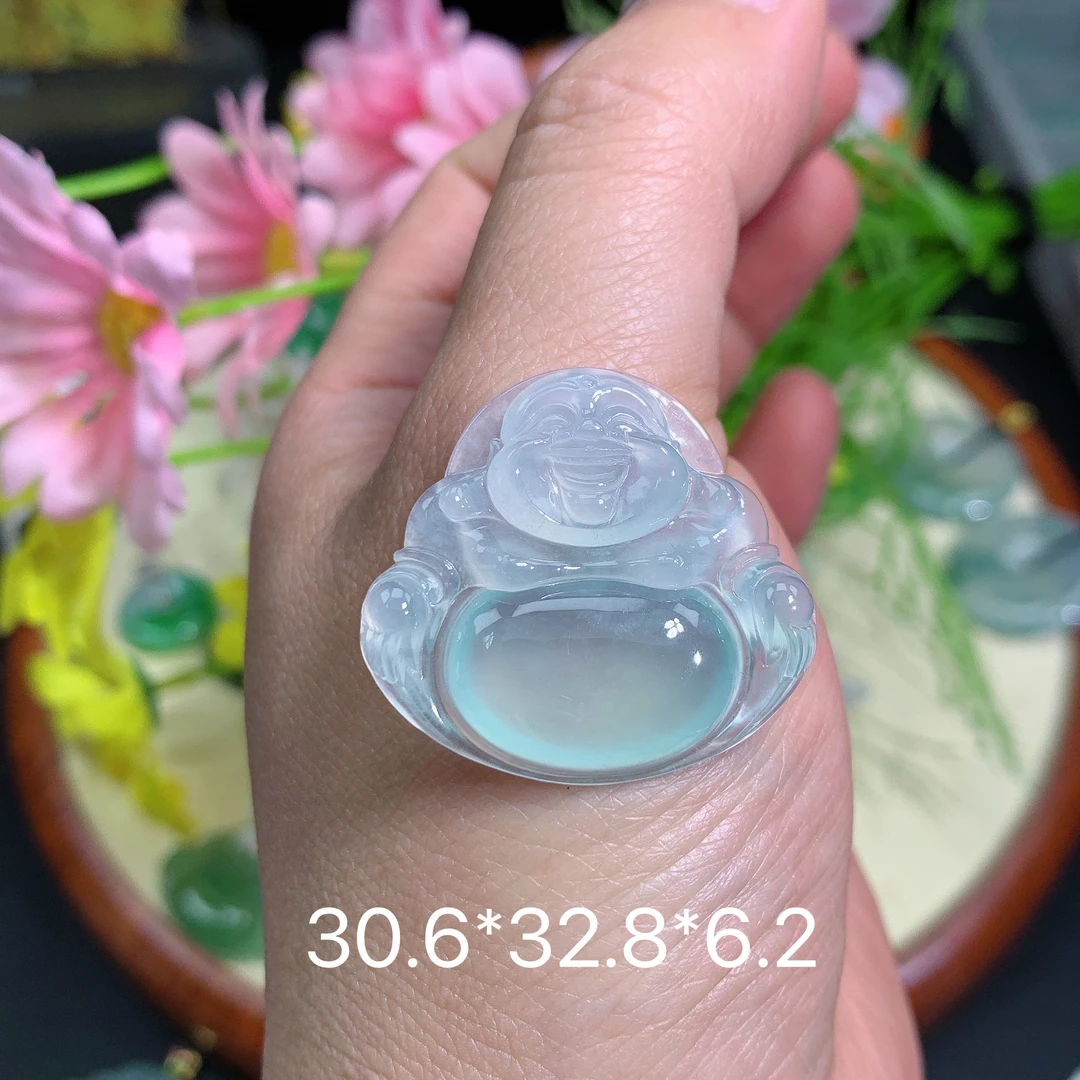 缅甸翡翠A货冰种蓝底佛公钟吊坠挂件水润百搭精冰气冰透妈妈雕刻