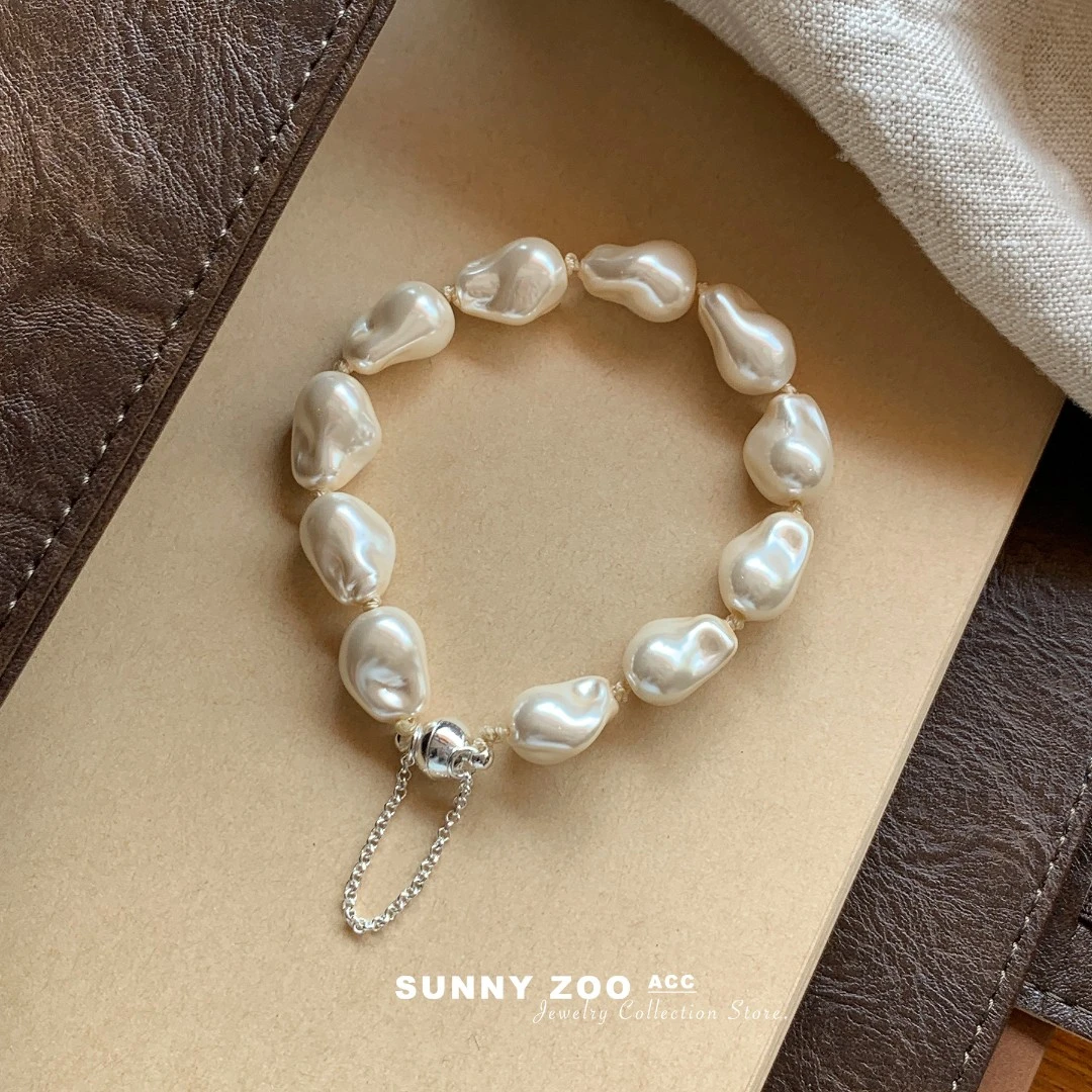 铜合金手链 时光手书 高品质人造巴洛克手链韩系轻奢高级感手串