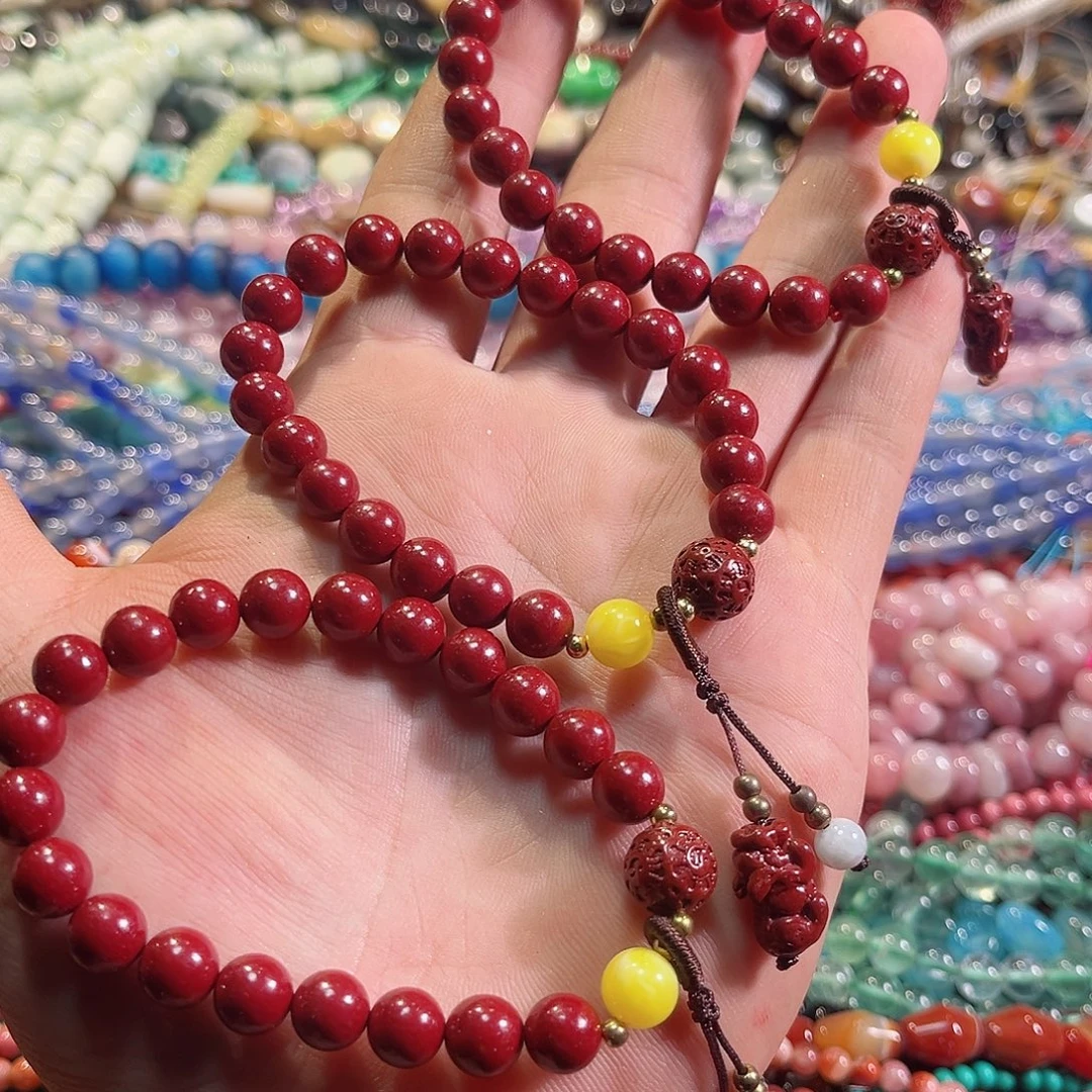 玛瑙/玉髓合金珠宝半成品朱砂手串一条8mm