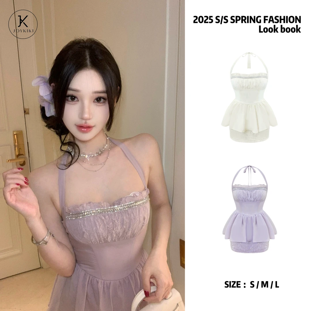 【JOYKIKI 清清!】【山川黛色】春季设计感收腰挂脖包臀连衣裙J25A154