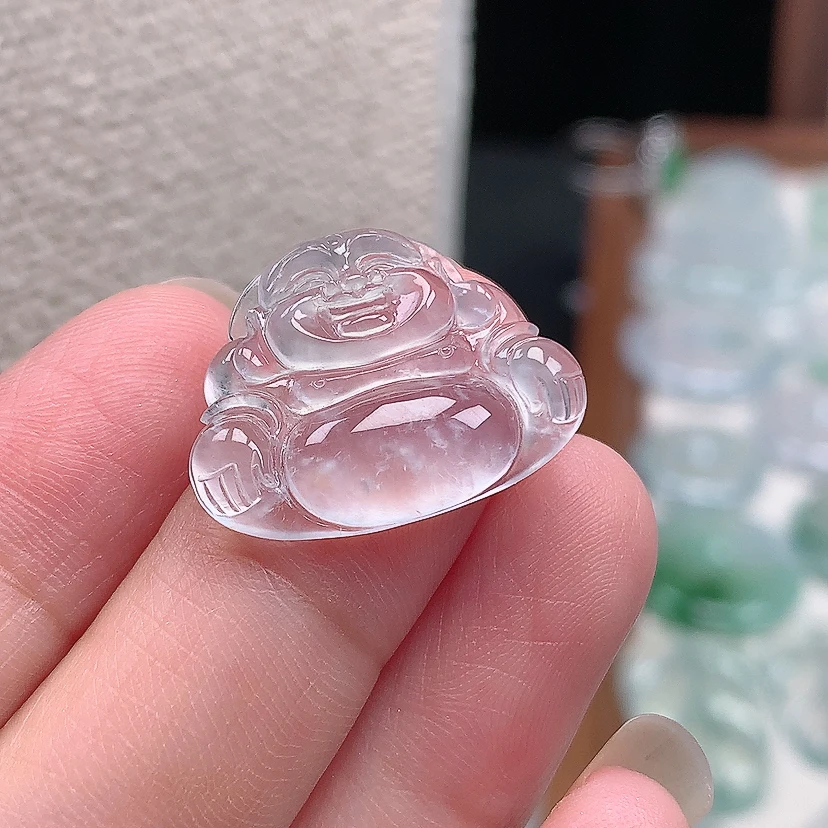 缅甸天然翡翠A货玉石高冰佛公坐佛吊坠16.3*21.8*3.8mm