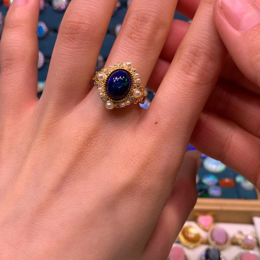 【闪购商品】欧泊银S925镀金镶嵌戒指裸石定制不退不换华*