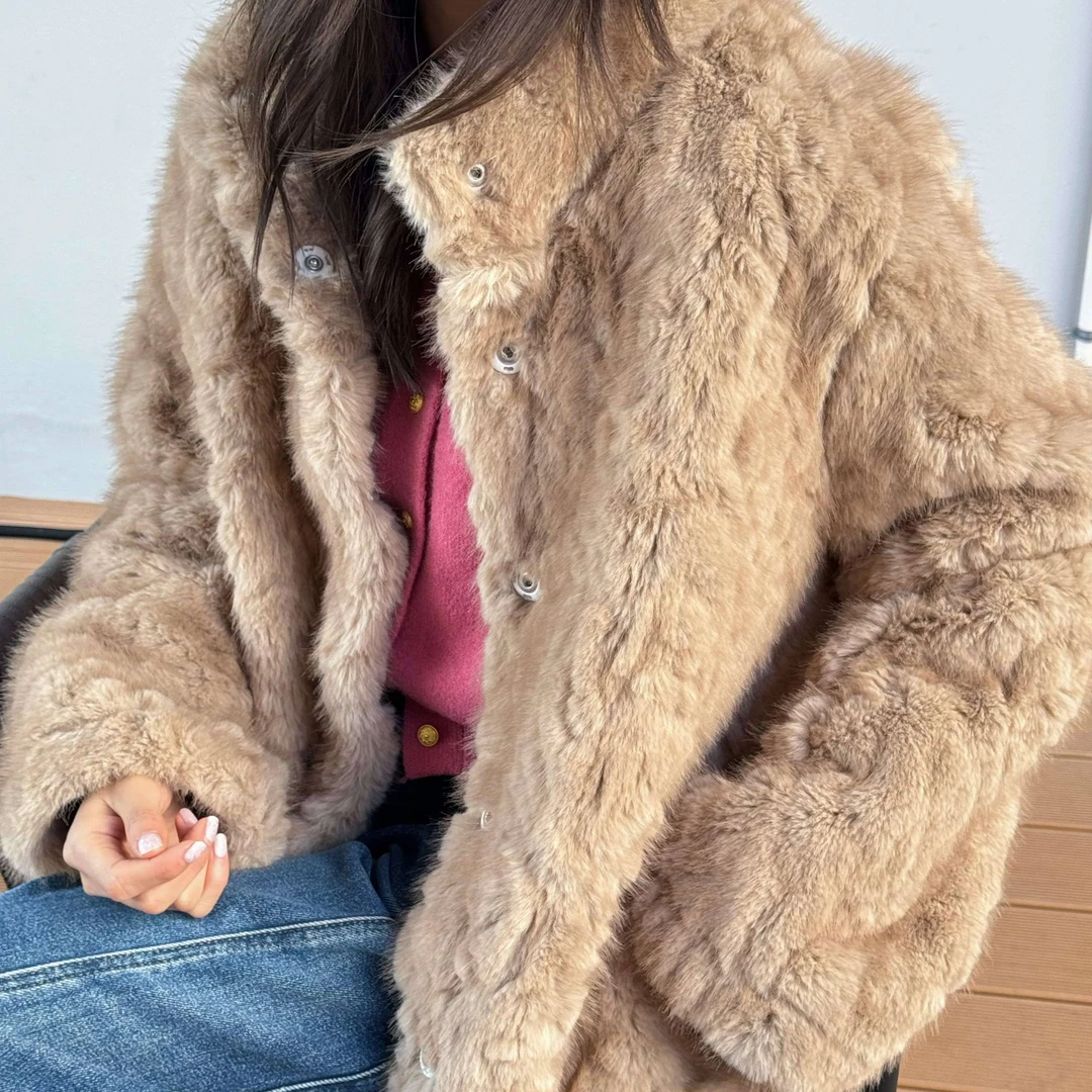 【慵懒韩搭】冬季新款1741韩系百搭高级感毛绒绒立领毛外套