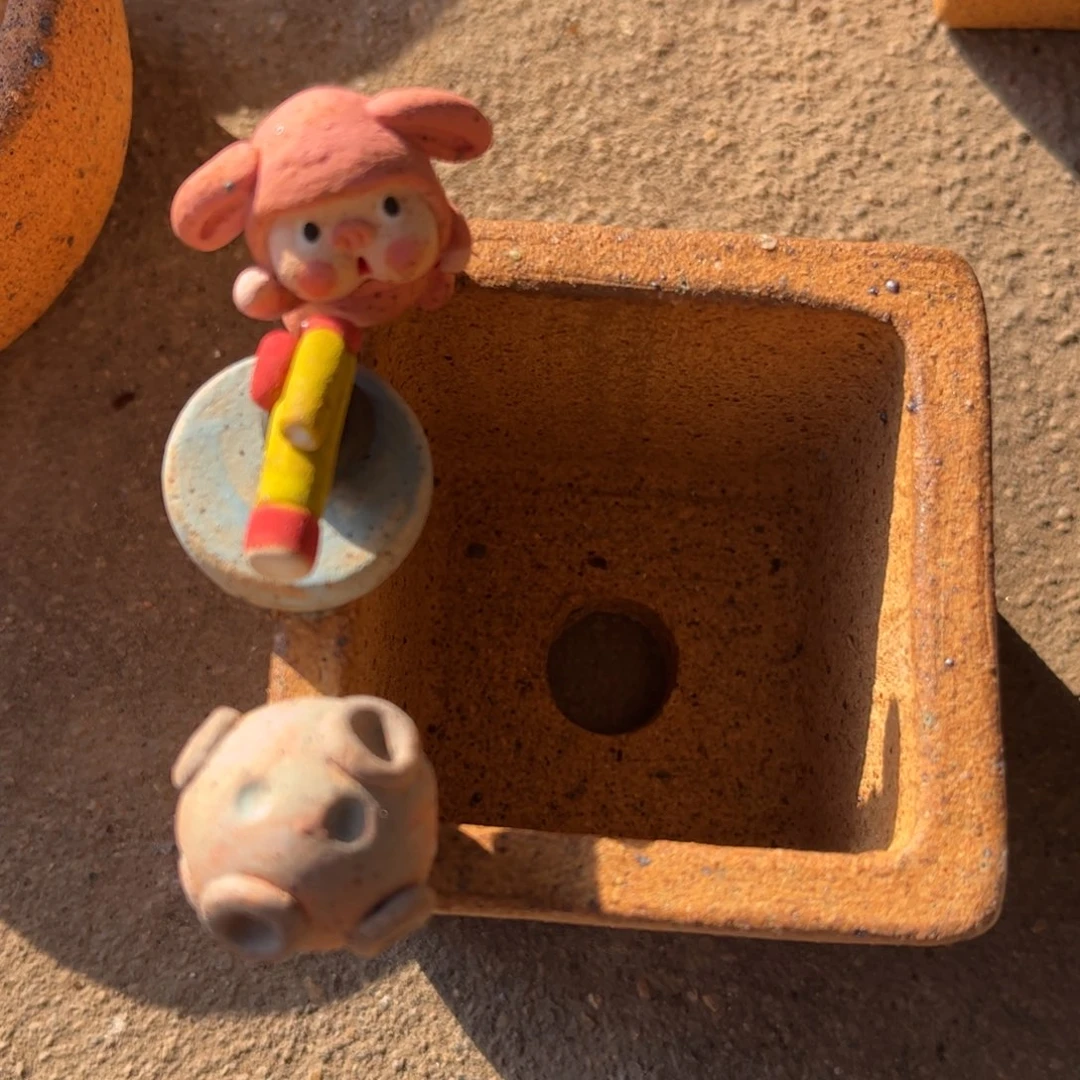 泥塑古镇炻陶花盆