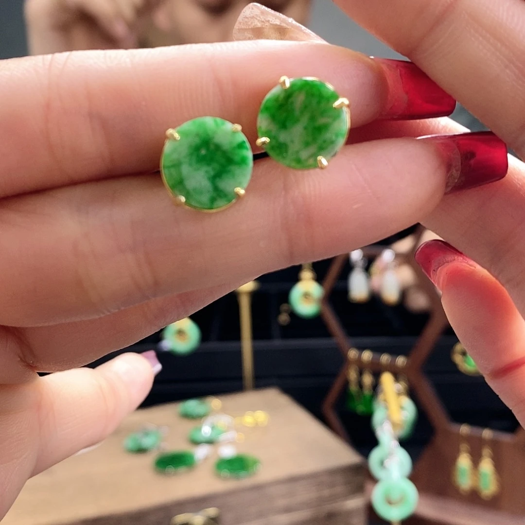 翡翠耳饰银S925镶嵌翡翠