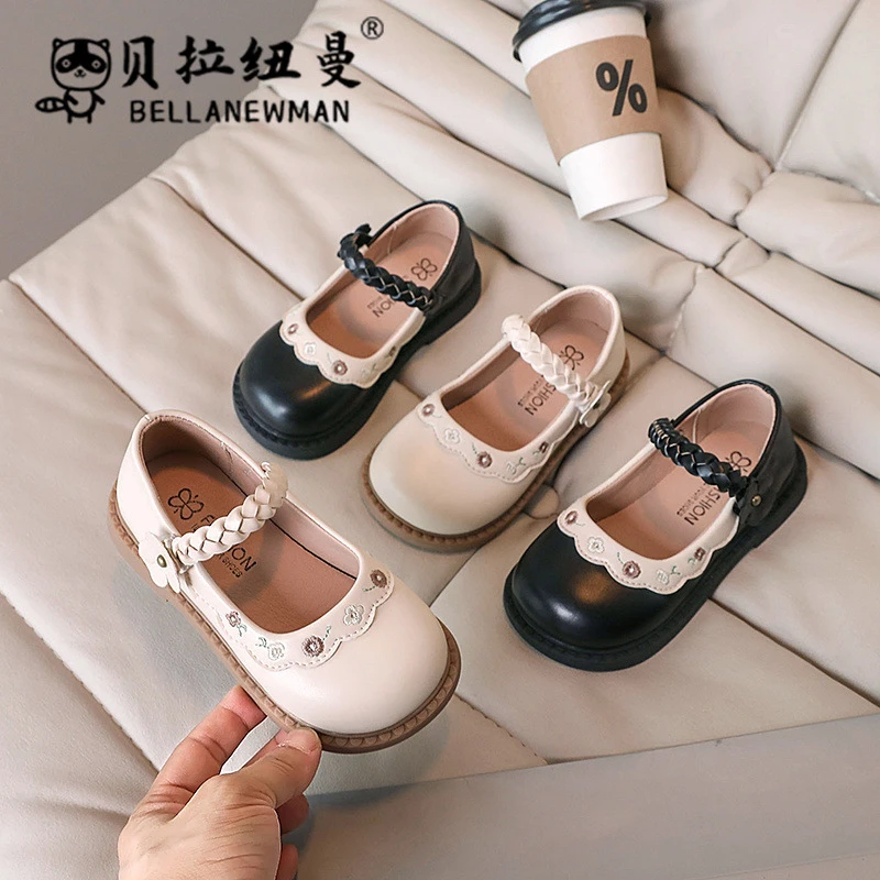 女童单鞋2025春秋新款刺绣花朵国风舞蹈鞋SHEIN公主鞋软底小皮鞋