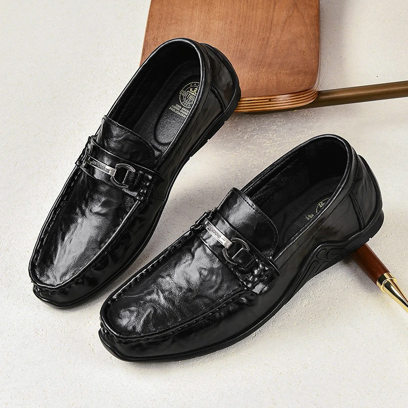 9969新款豆豆鞋男士潮流一脚蹬皮鞋软底软面舒适时尚百搭黑色鞋子