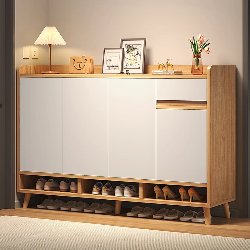 @1实木鞋柜阳台柜新款玄关轻奢大容量储物柜走廊外楼道简约鞋架