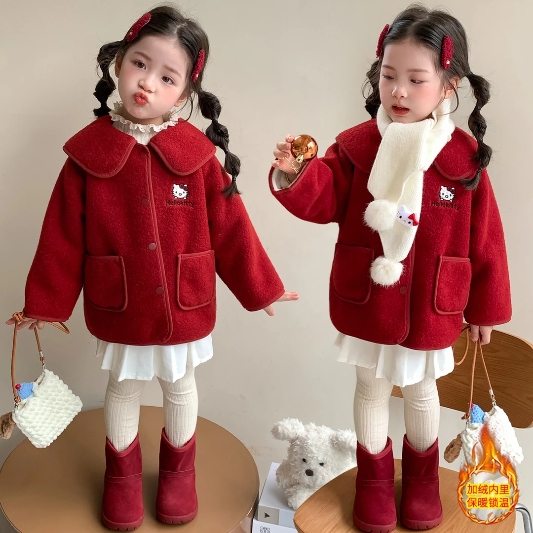 女童加绒呢子外套洋气韩版儿童秋冬装女宝宝加厚毛呢大衣小女孩潮