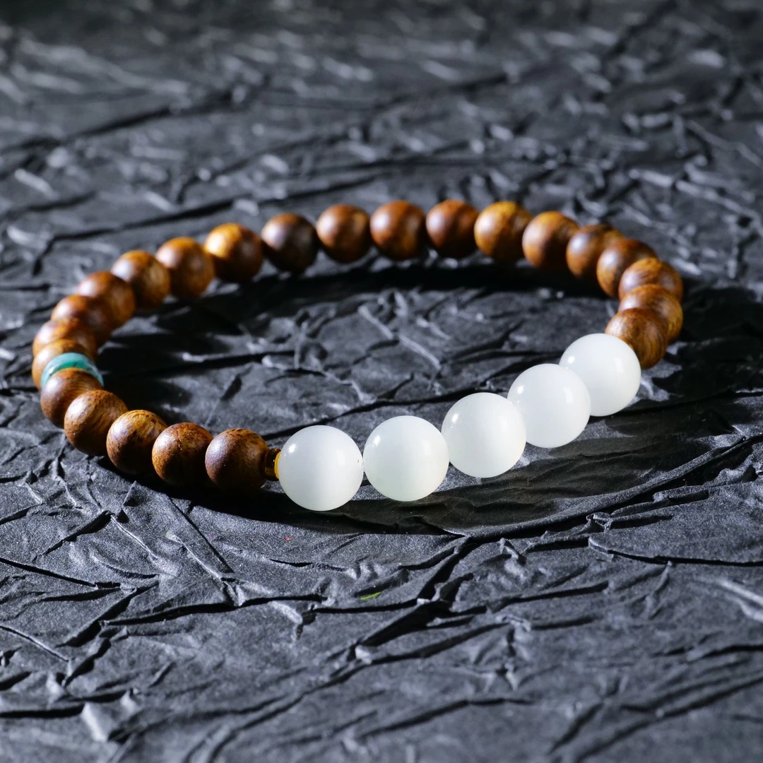 【小雨来了】18k金 和田玉8mm高冰白猫眼DIY手串 手链 多样性发一件