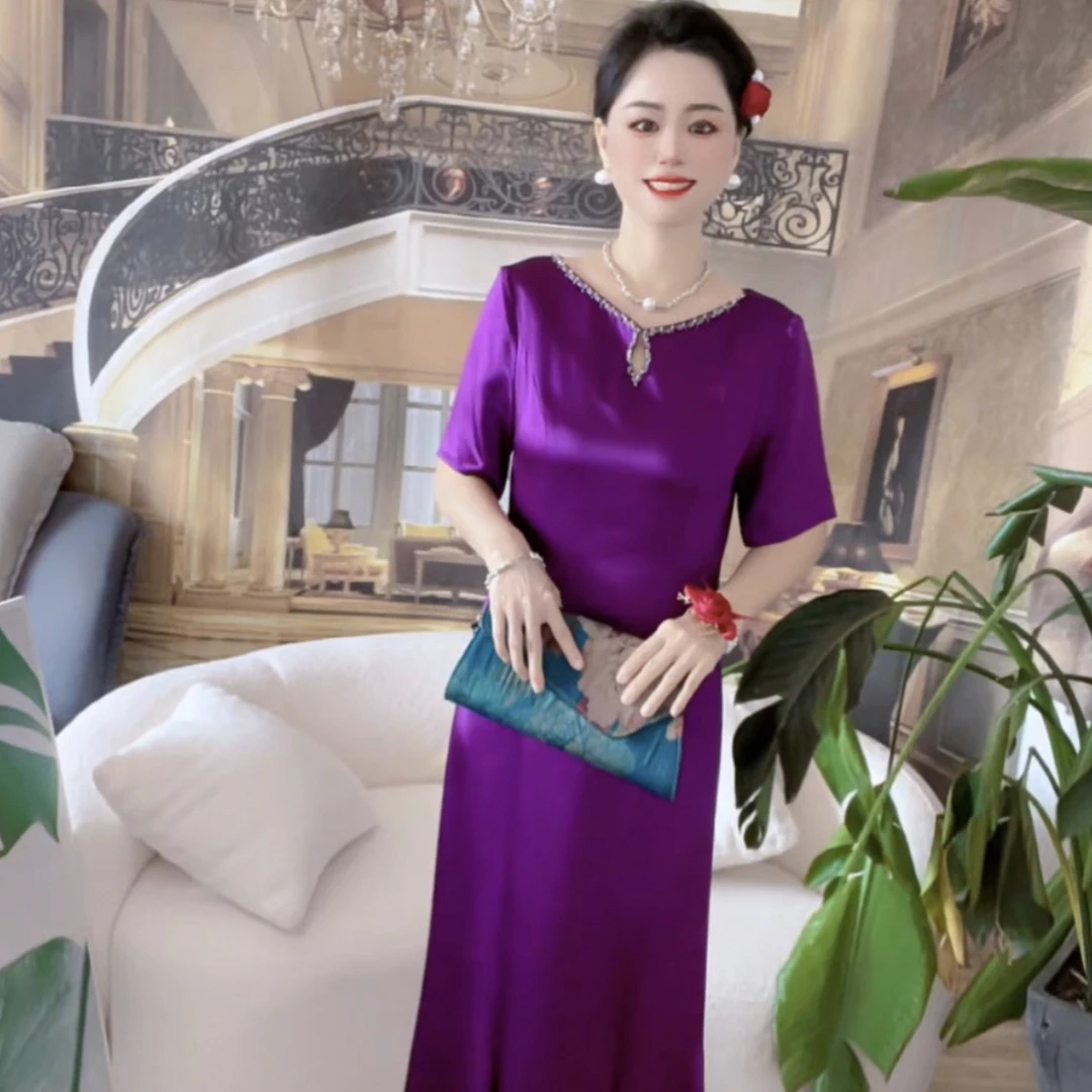 喜婆婆喜妈妈婚礼气质修身女士红色纯色蕾丝显瘦洋气时尚百搭夏季