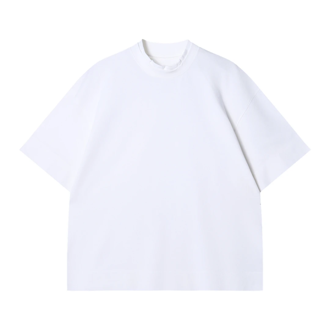 夏季高级感新款美式纯色双领口圆领宽松短袖T恤时尚休闲百搭上衣