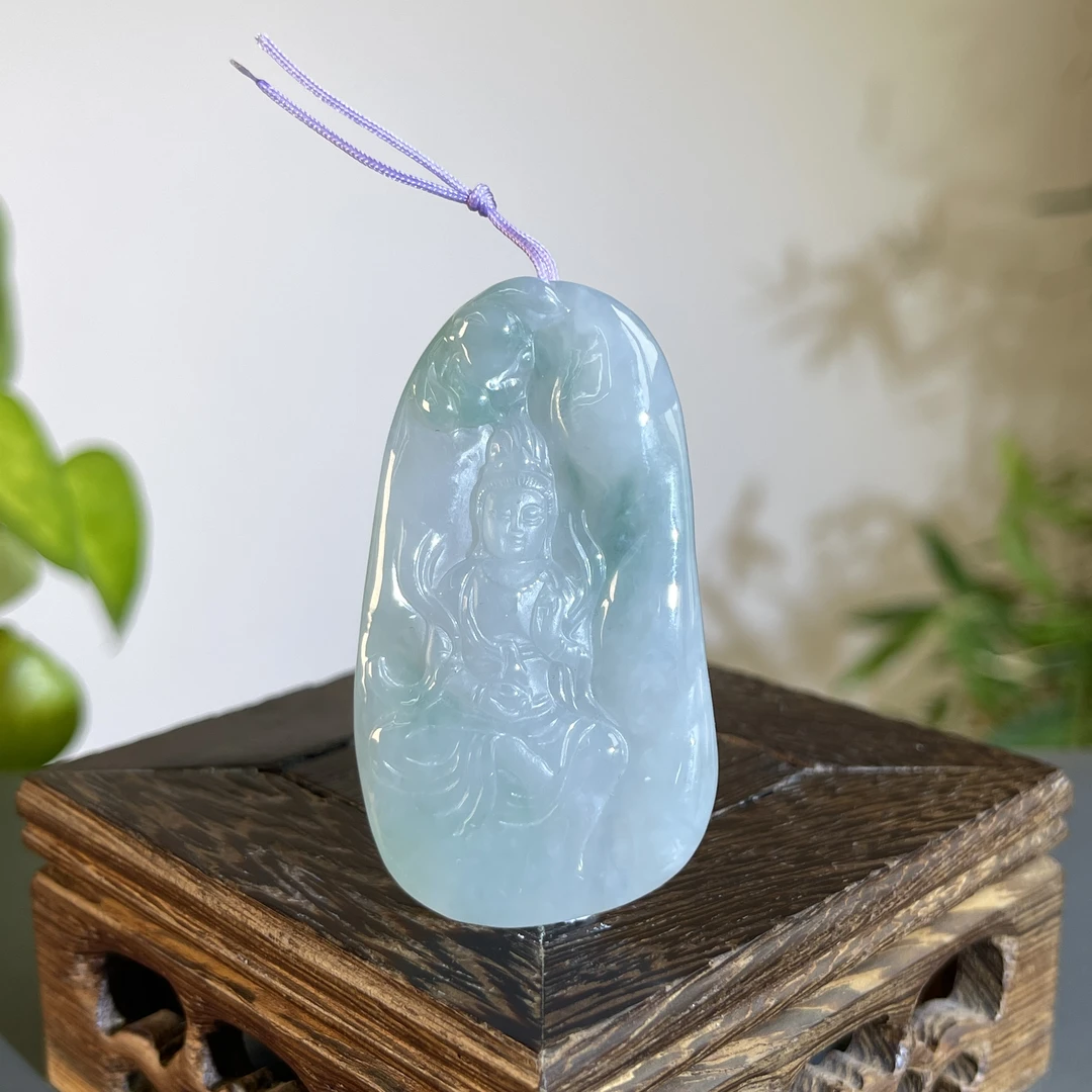 JXA19-87  天然缅甸A货翡翠 莲花观音