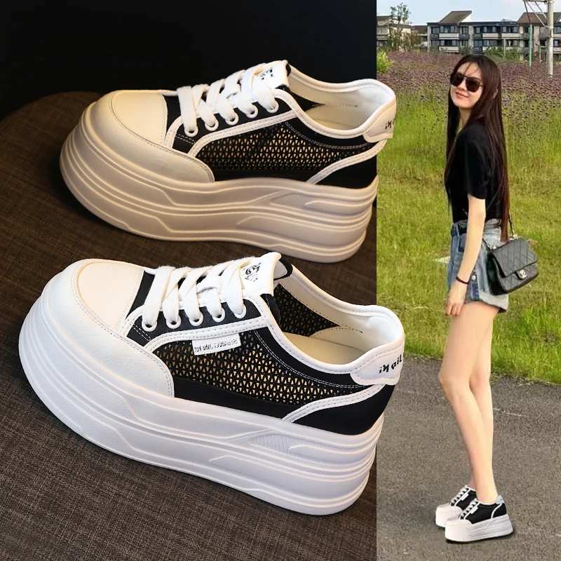 180-6厚底内增高网面透气松糕百搭小白鞋女2025夏季新款休闲板鞋