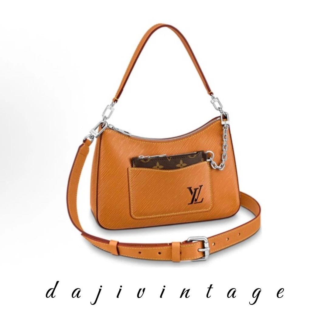 99新 LV 大吉中古3/Lv路易威登Marelle焦糖色腋下包