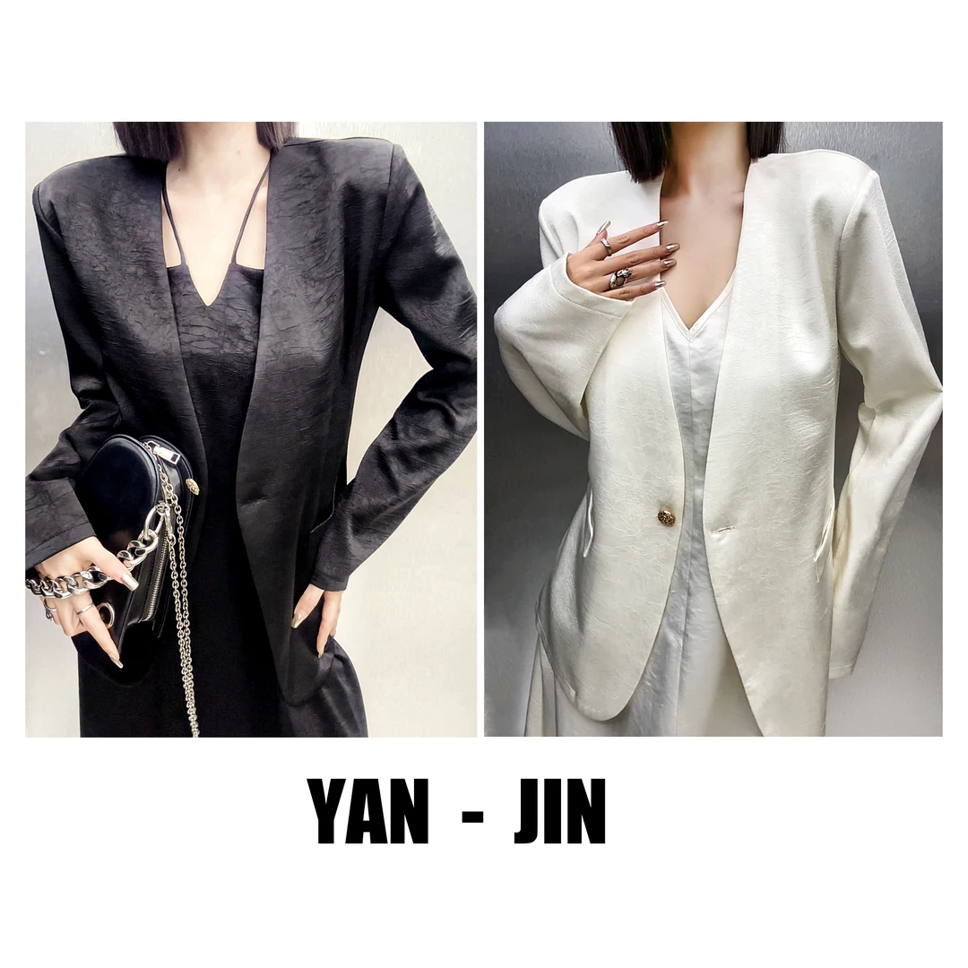 【醋酸款外套】 -长款时尚 黑色百搭 轻奢 西服外套