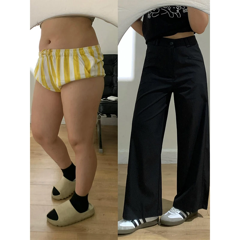 黑色微喇休闲裤女大码秋季新款梨形身材高腰显瘦垂感直筒西装裤子