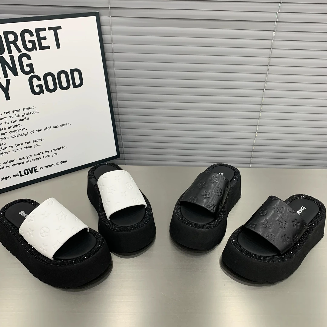 【三号】韩版水钻印花厚底增高拖鞋2025夏外穿时尚高级感轻便鞋拖