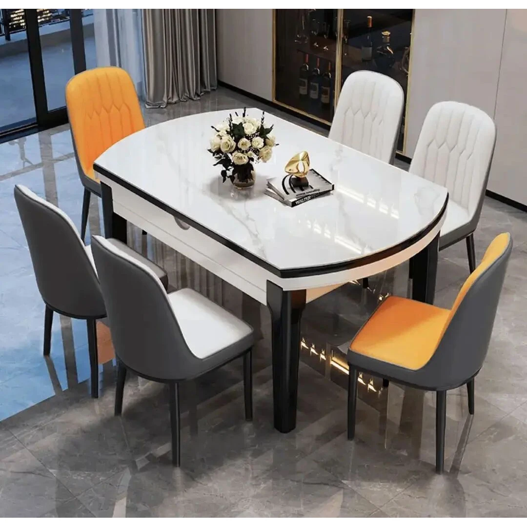 新款小户型桌子家用伸缩折叠方圆两用岩板餐桌椅6-8人