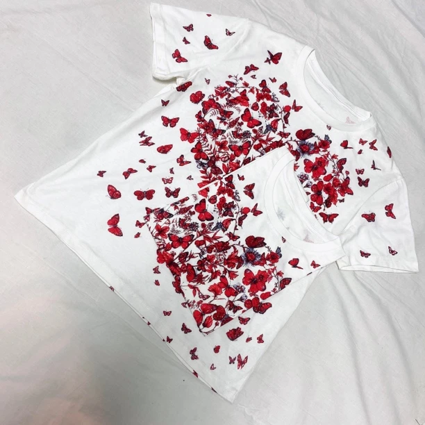 红色蝴蝶印花短袖T恤-果梓3005