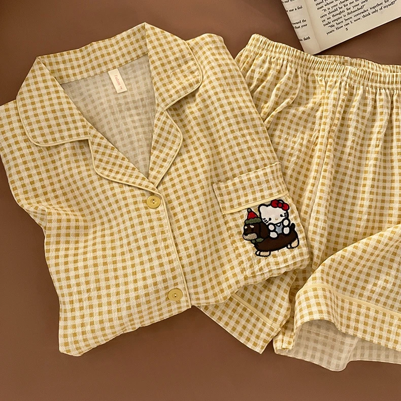 日系ins风睡衣女夏季新款短袖短裤卡通可爱舒适家居服套装可外穿