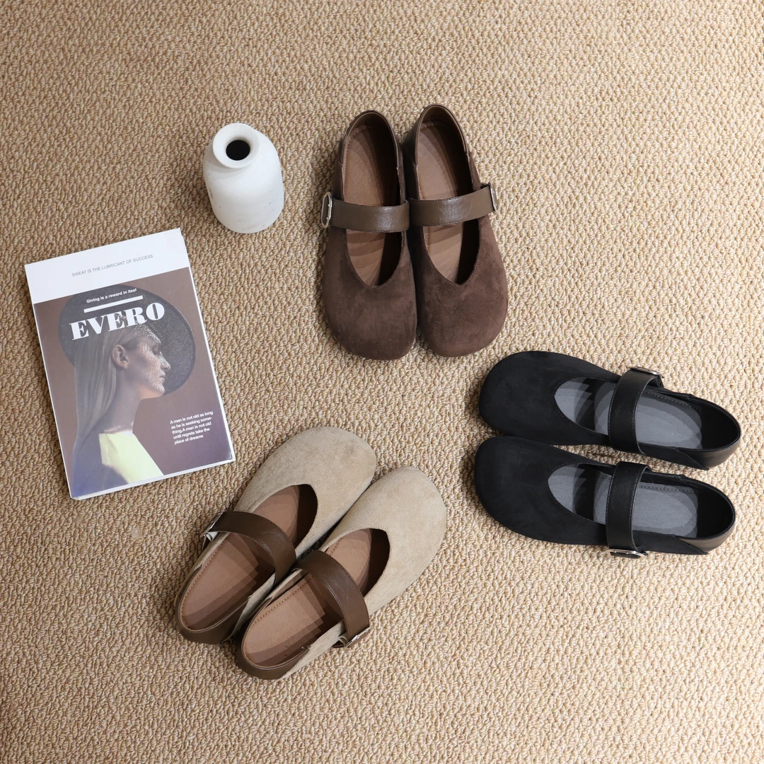 IMFLY金小金自制女装 单鞋DYX330复古圆头浅口玛丽珍一字带单鞋