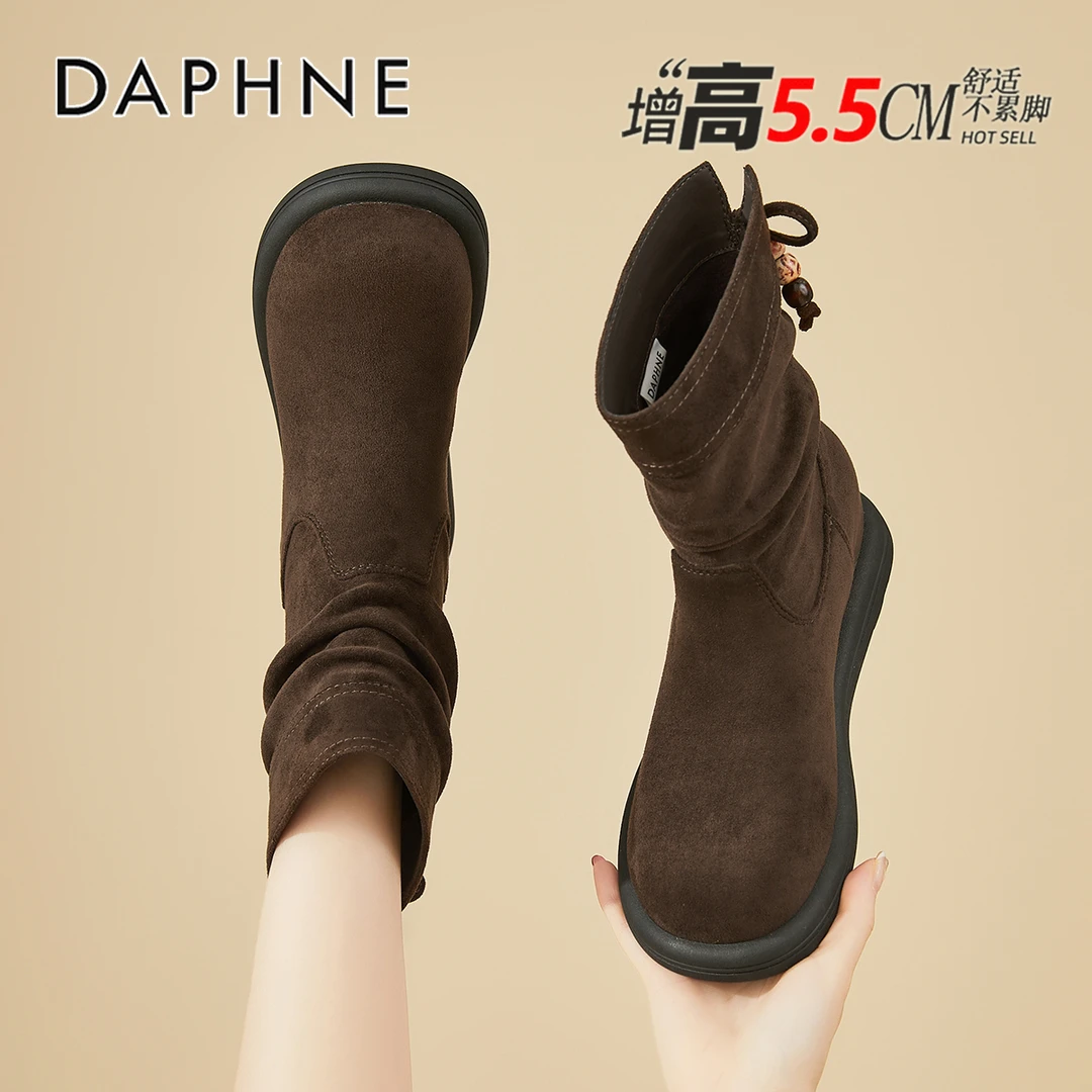 达芙妮复古美拉德西部牛仔短靴2025秋季爆款厚底内增高瘦瘦靴女靴