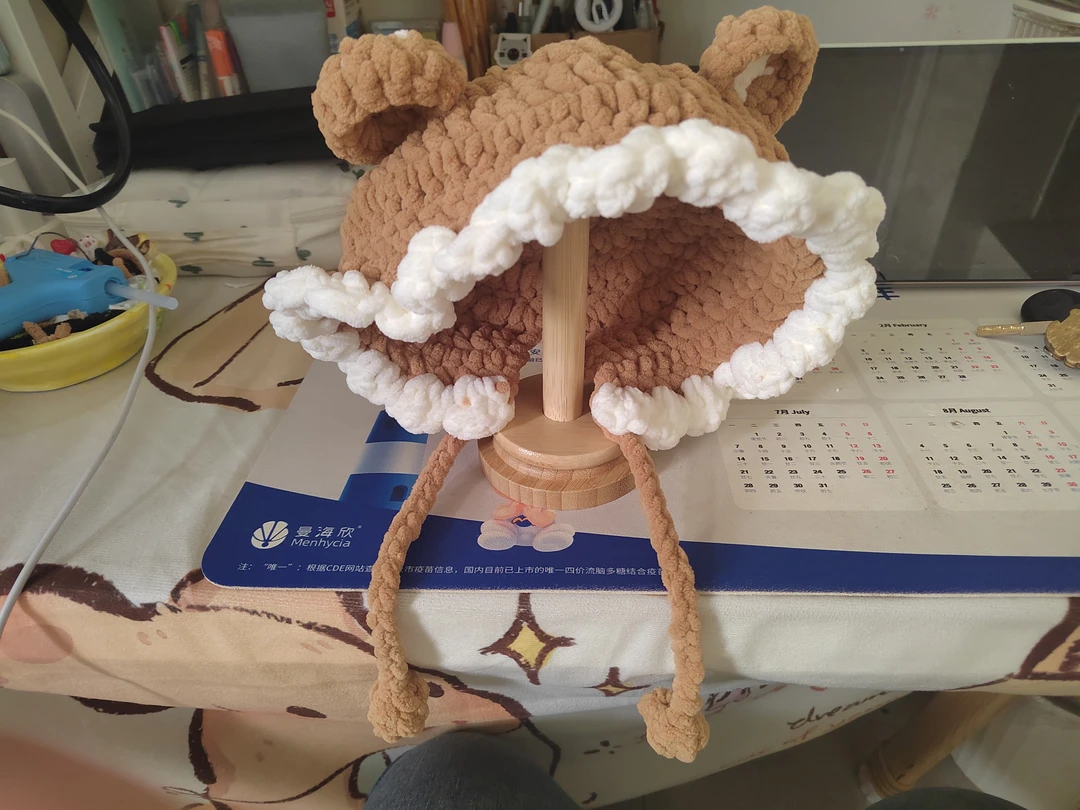 冬季保暖冰条线小熊耳朵帽子成品(头围50)