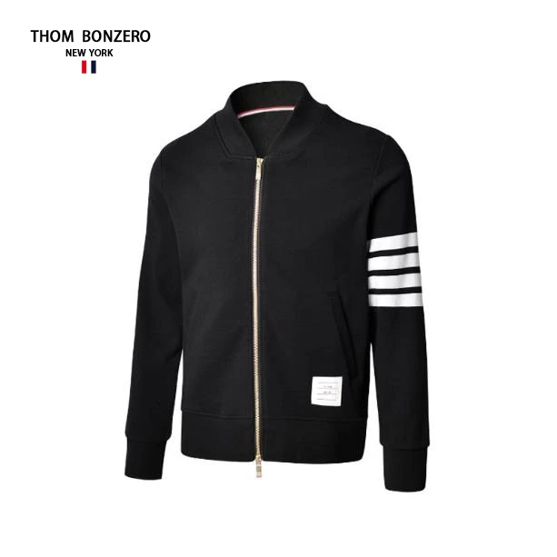 TB秋季新款纯棉拉链小立领开衫外套休闲百搭四条杠色织毛圈棒球服