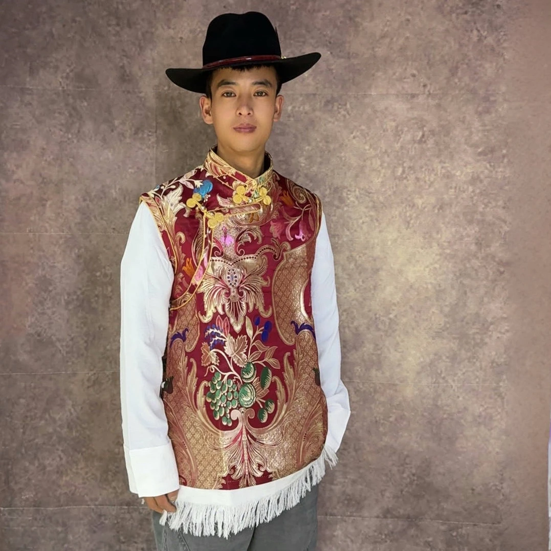 男式藏装新款马甲假两件套高档衬衣藏区流行帅气上衣