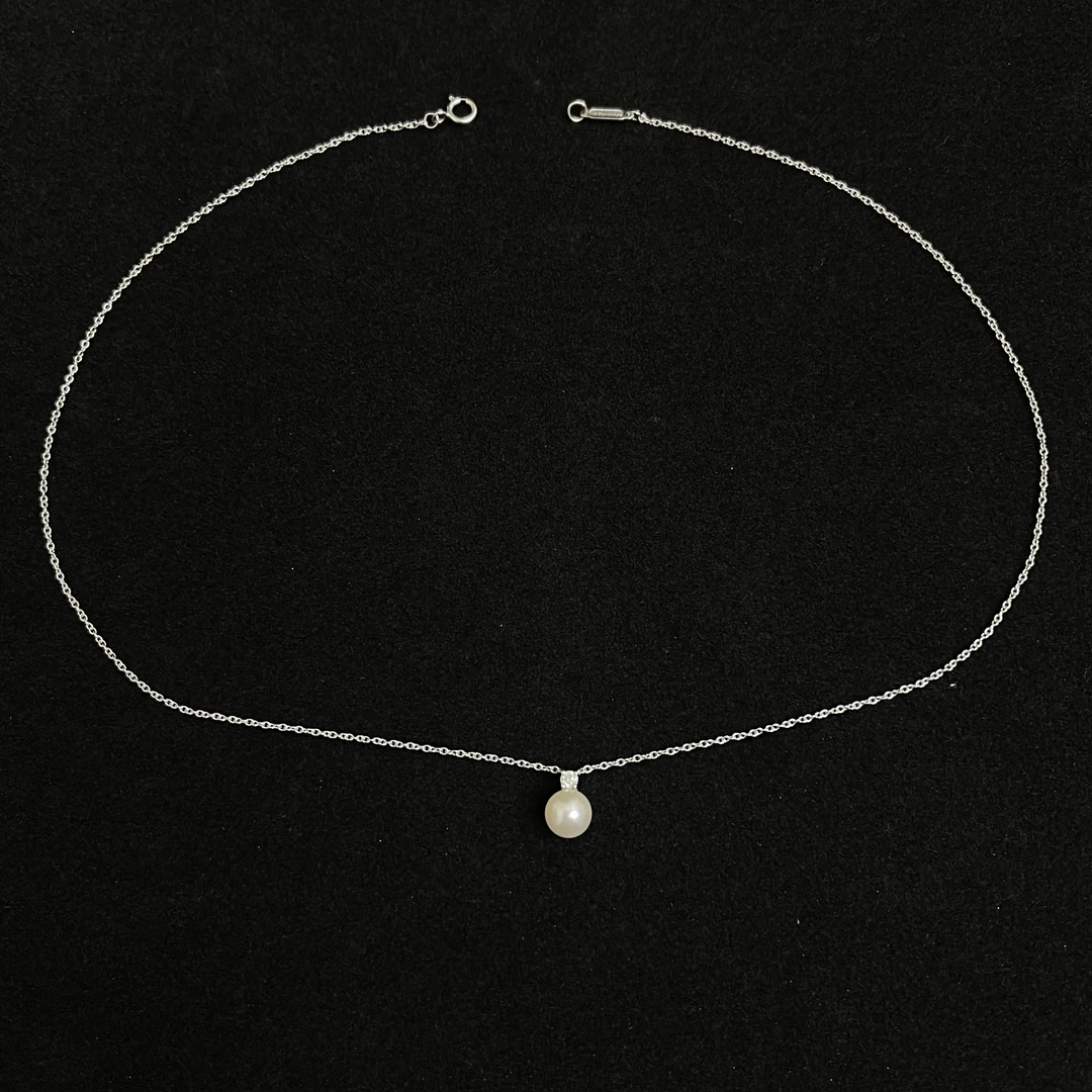 95新  Tiffany/蒂芙尼白金珍珠钻石项链，98新